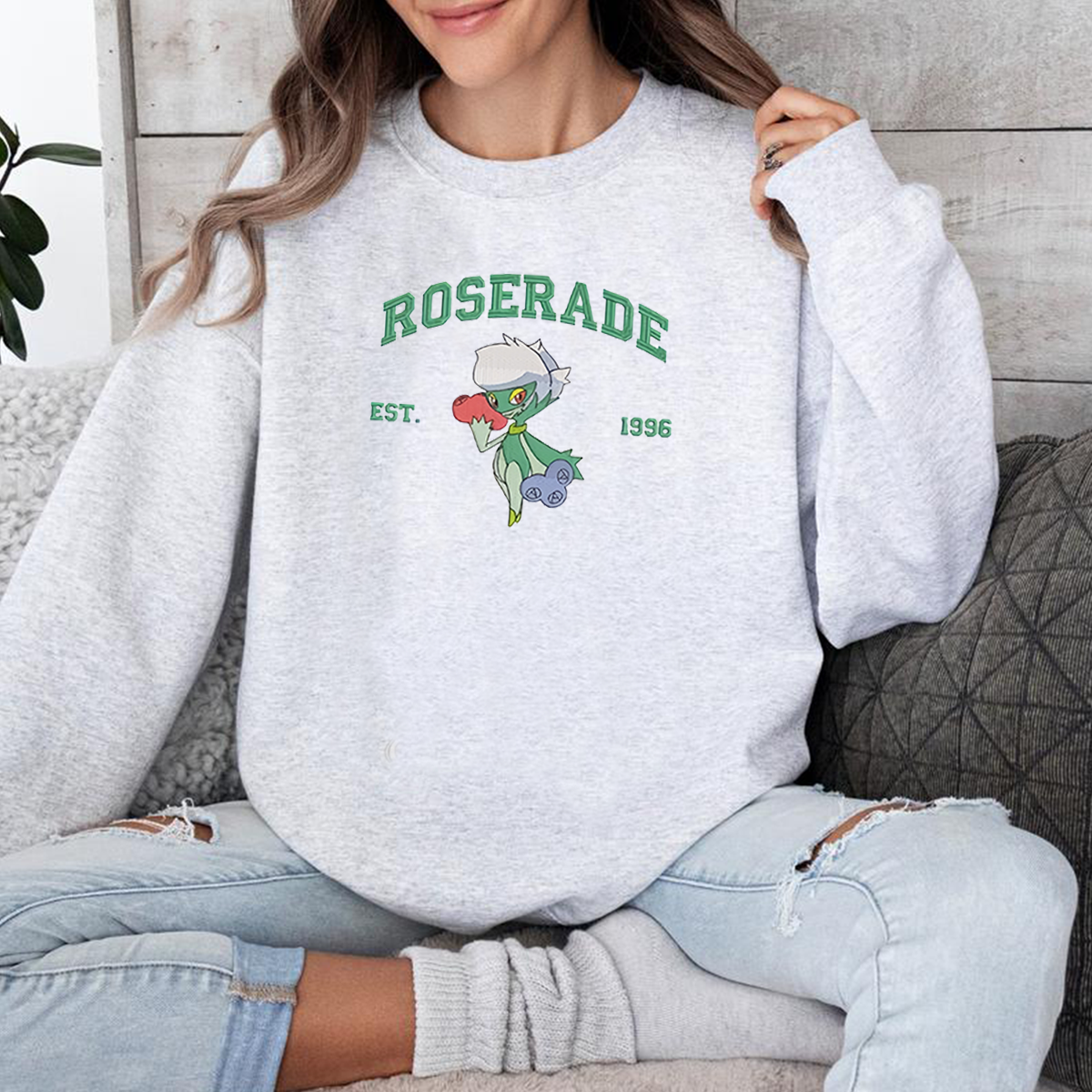 Roserade Adorable Anime-Themed Embroidered T-Shirt,Crewneck,Hoodie-Trendy Versatile and a Thoughtful Gift for Friends,H-C-1001