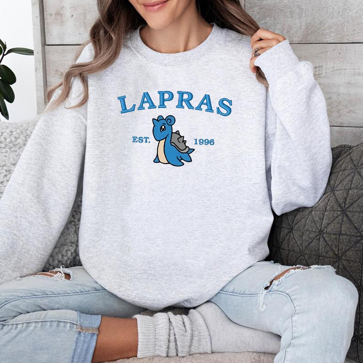 Lapras-Q. Adorable Anime-Themed Embroidered T-Shirt,Crewneck,Hoodie-Trendy Versatile and a Thoughtful Gift for Friends,H-C-956