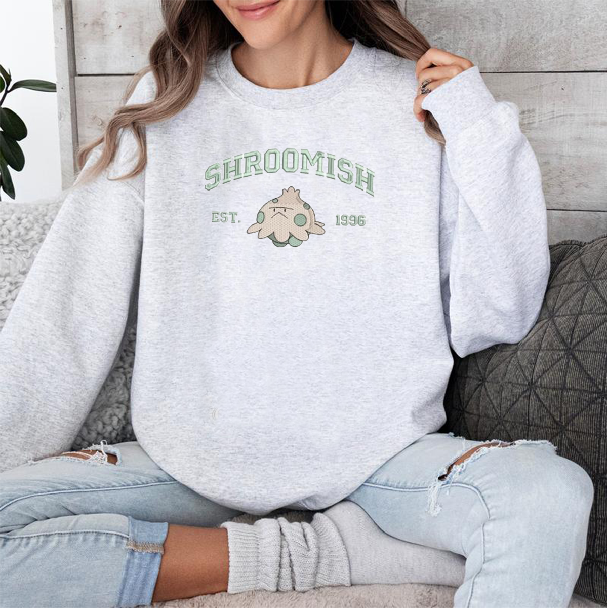 Shroomish Adorable Anime-Themed Embroidered T-Shirt,Crewneck,Hoodie-Trendy Versatile and a Thoughtful Gift for Friends,H-C-1025