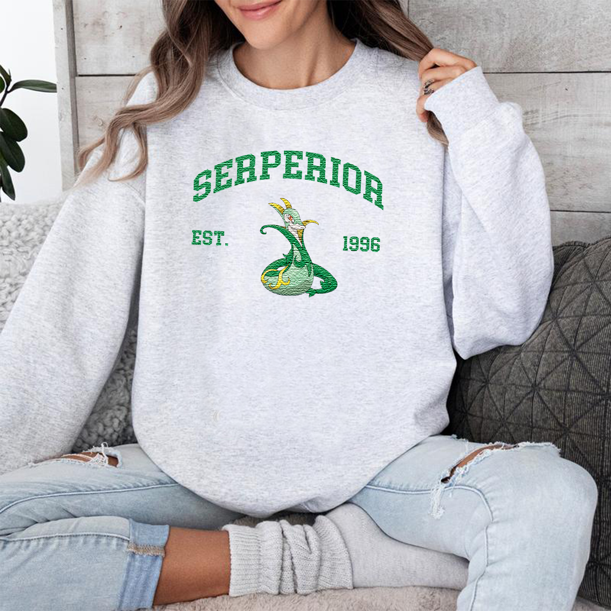Serperior Adorable Anime-Themed Embroidered T-Shirt,Crewneck,Hoodie-Trendy Versatile and a Thoughtful Gift for Friends,H-C-908