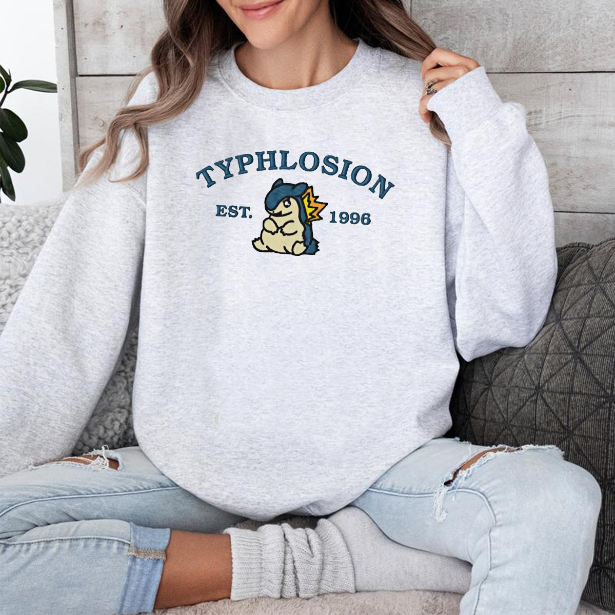 Typhlosion-Q. Adorable Anime-Themed Embroidered T-Shirt,Crewneck,Hoodie-Trendy Versatile and a Thoughtful Gift for Friends,H-C-987