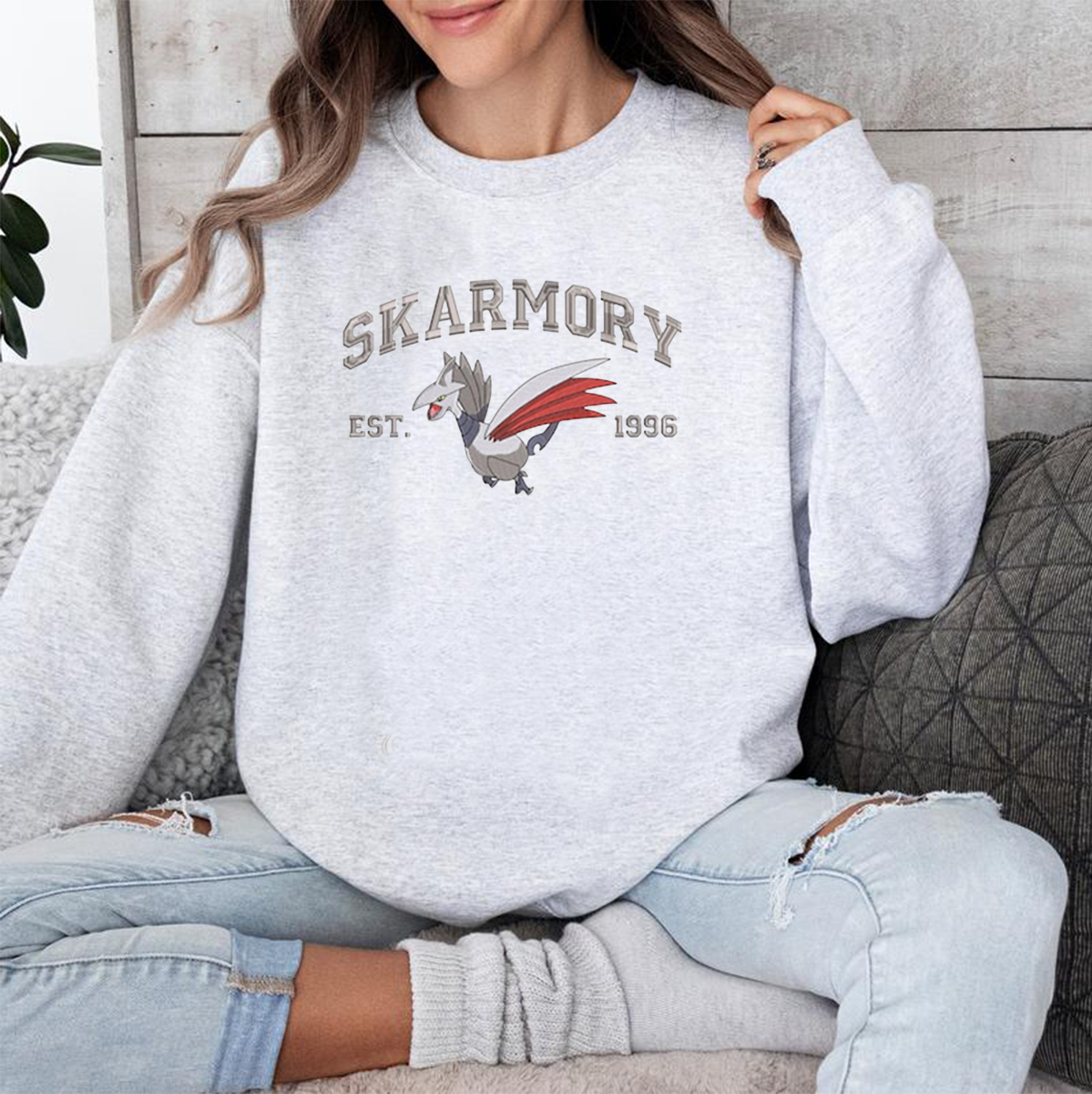 Skarmory Adorable Anime-Themed Embroidered T-Shirt,Crewneck,Hoodie-Trendy Versatile and a Thoughtful Gift for Friends,H-C-849