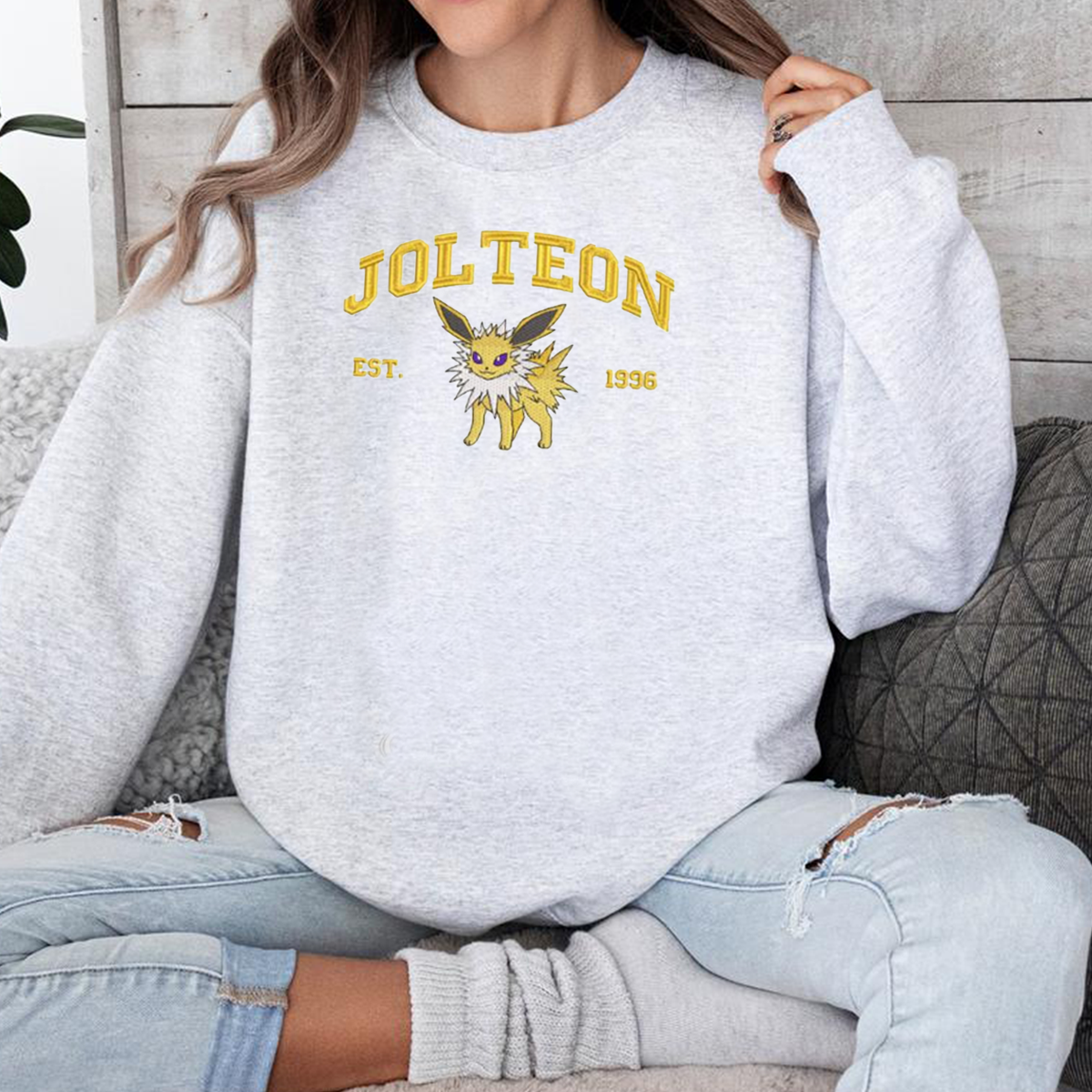 Jolteon Adorable Anime-Themed Embroidered T-Shirt,Crewneck,Hoodie-Trendy Versatile and a Thoughtful Gift for Friends,H-C-1022