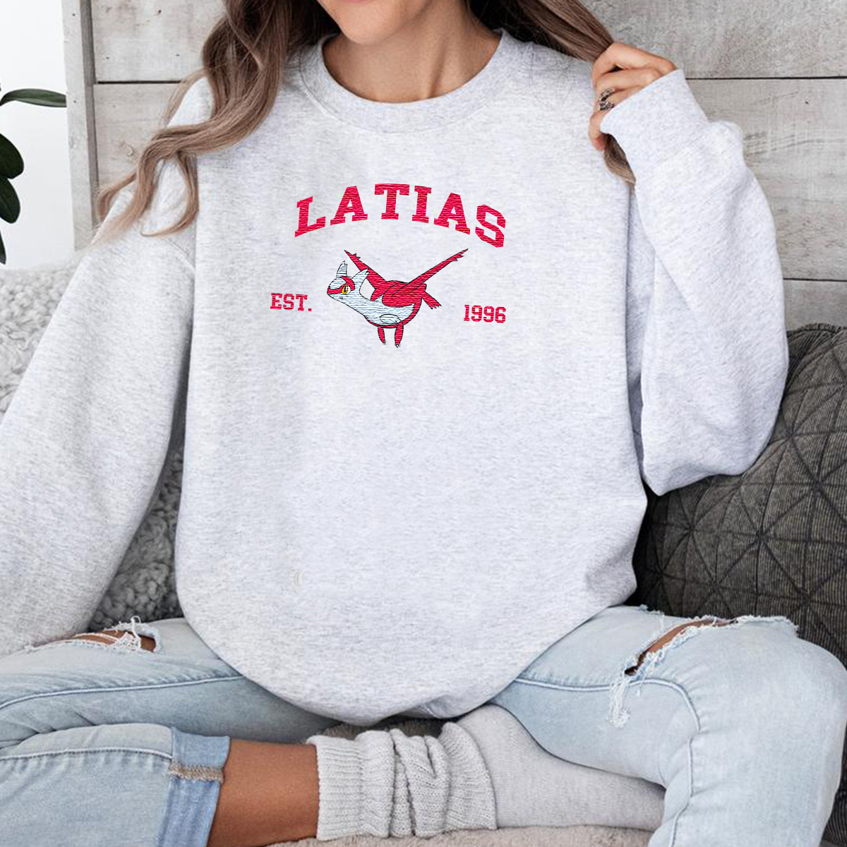 Latias Adorable Anime-Themed Embroidered T-Shirt,Crewneck,Hoodie-Trendy Versatile and a Thoughtful Gift for Friends,H-C-1072