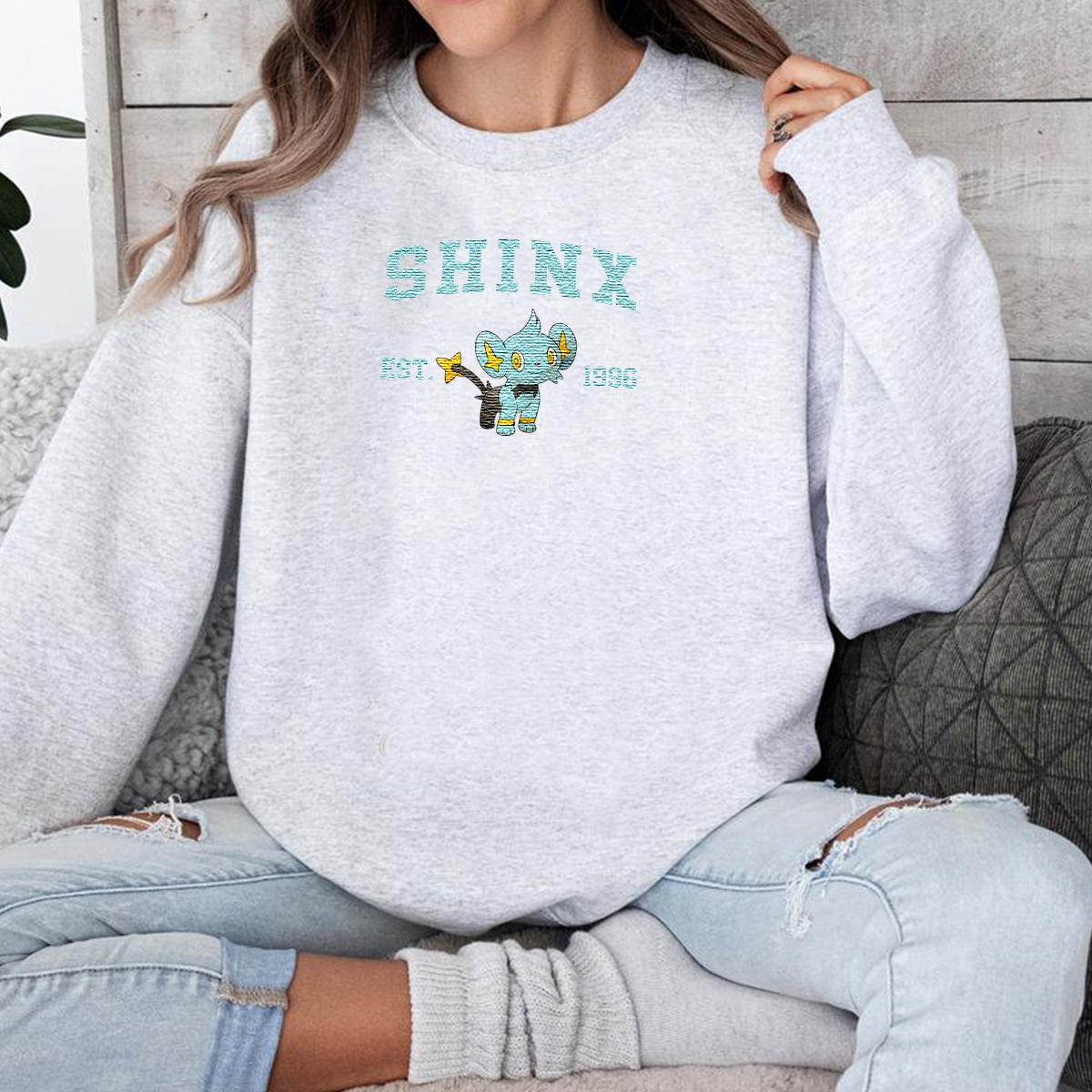 Shinx Adorable Anime-Themed Embroidered T-Shirt,Crewneck,Hoodie-Trendy Versatile and a Thoughtful Gift for Friends,H-C-1111