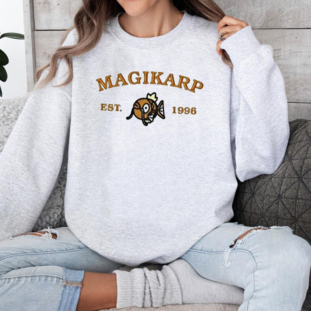 Magikarp-Q. Adorable Anime-Themed Embroidered T-Shirt,Crewneck,Hoodie-Trendy Versatile and a Thoughtful Gift for Friends,H-C-948