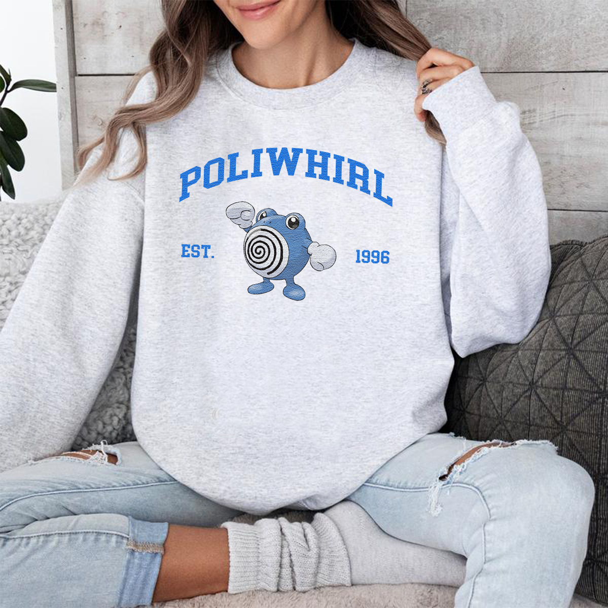 Poliwhirl Adorable Anime-Themed Embroidered T-Shirt,Crewneck,Hoodie-Trendy Versatile and a Thoughtful Gift for Friends,H-C-834