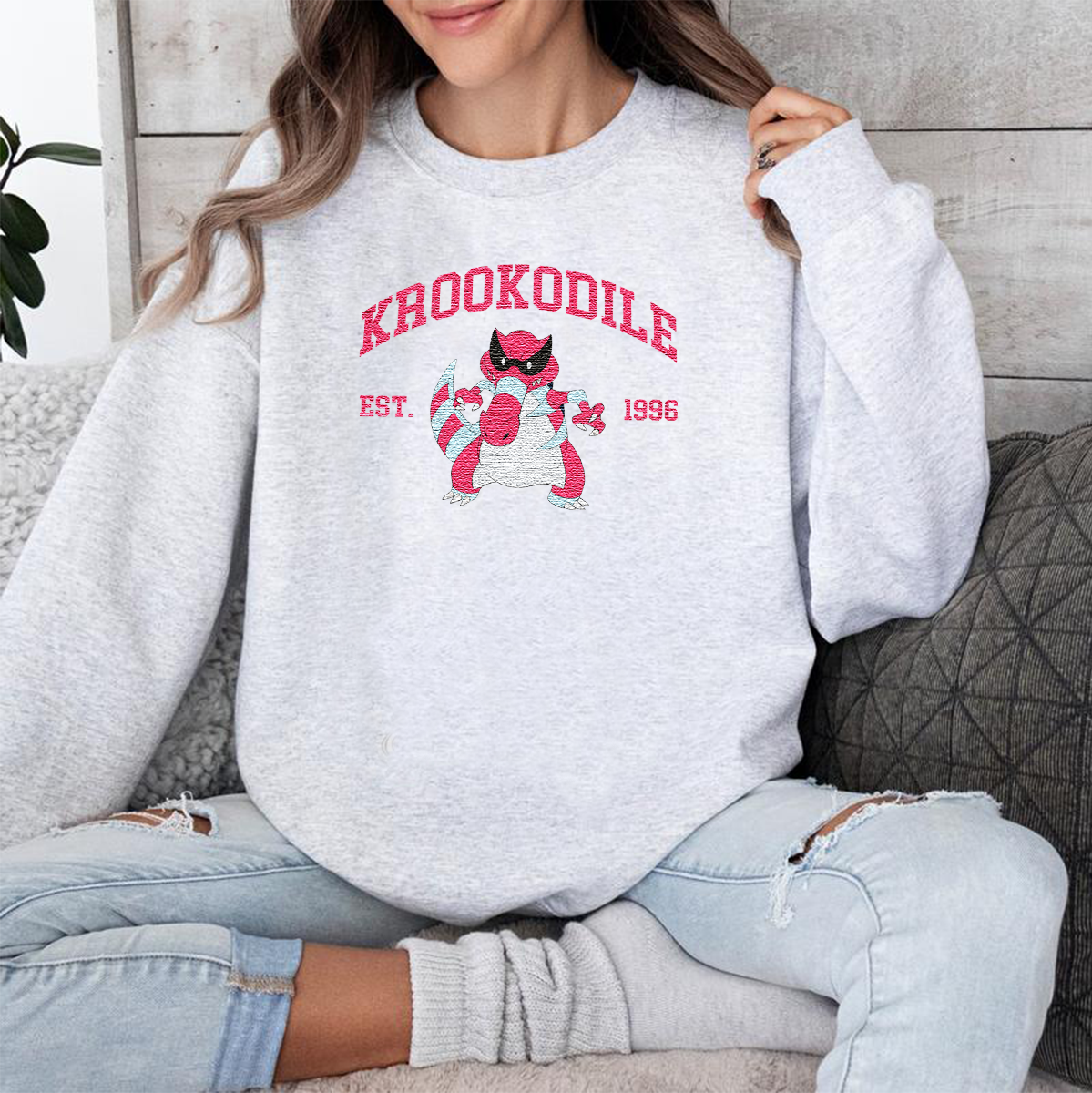 Krookodile Adorable Anime-Themed Embroidered T-Shirt,Crewneck,Hoodie-Trendy Versatile and a Thoughtful Gift for Friends,H-C-1012