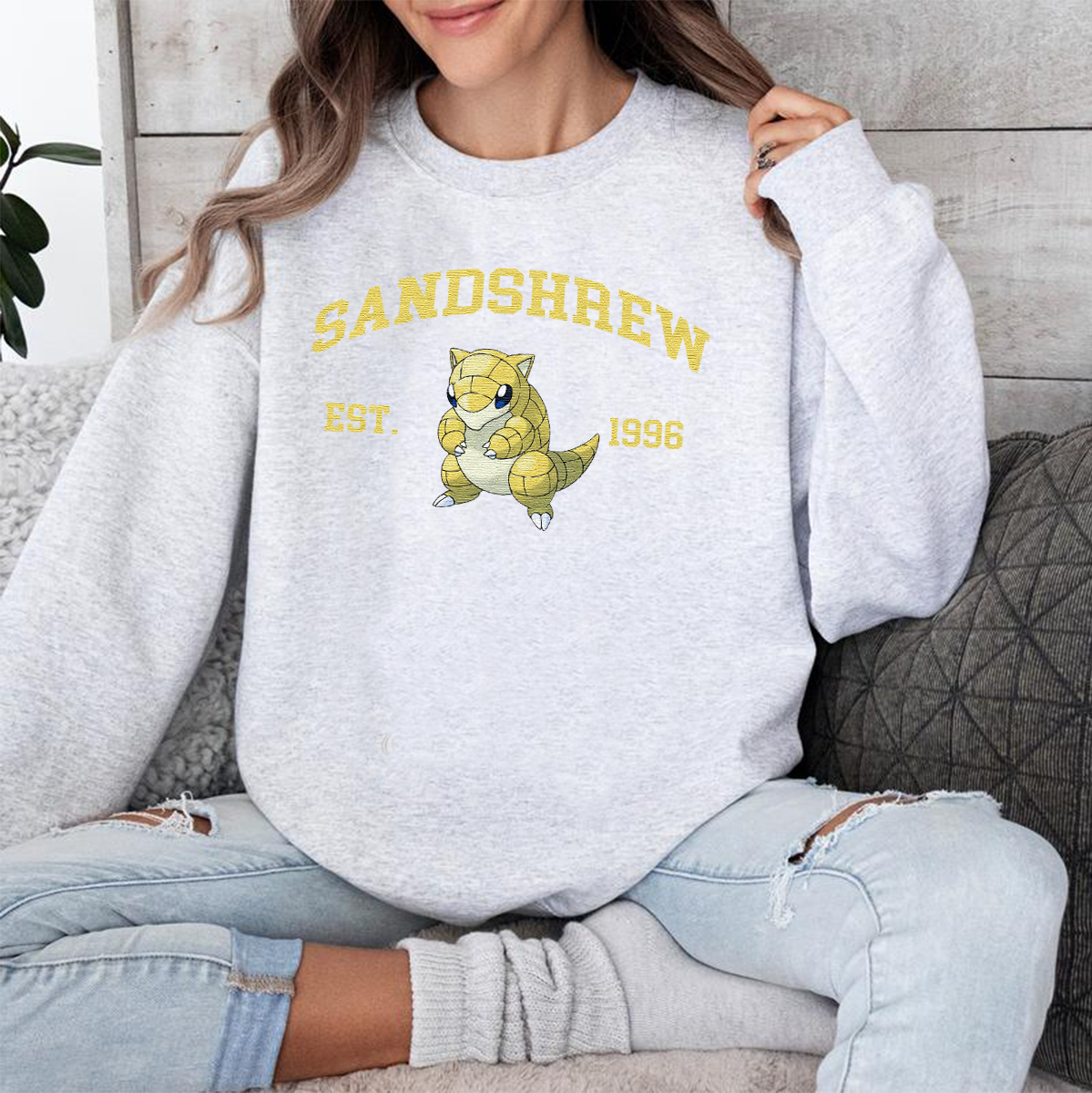 Sandshrew Adorable Anime-Themed Embroidered T-Shirt,Crewneck,Hoodie-Trendy Versatile and a Thoughtful Gift for Friends,H-C-890