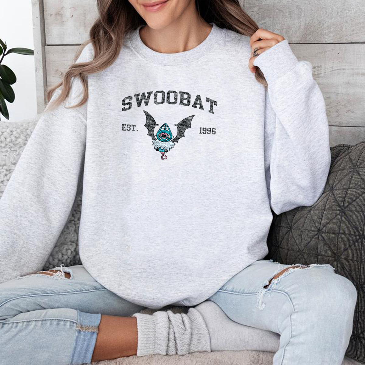 Swoobat Adorable Anime-Themed Embroidered T-Shirt,Crewneck,Hoodie-Trendy Versatile and a Thoughtful Gift for Friends,H-C-1151