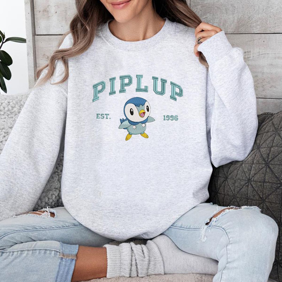 Piplup Adorable Anime-Themed Embroidered T-Shirt,Crewneck,Hoodie-Trendy Versatile and a Thoughtful Gift for Friends,H-C-842