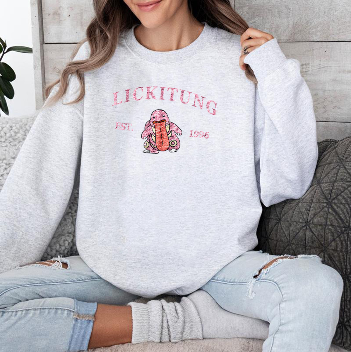 Lickitung-Q. Adorable Anime-Themed Embroidered T-Shirt,Crewneck,Hoodie-Trendy Versatile and a Thoughtful Gift for Friends,H-C-1068