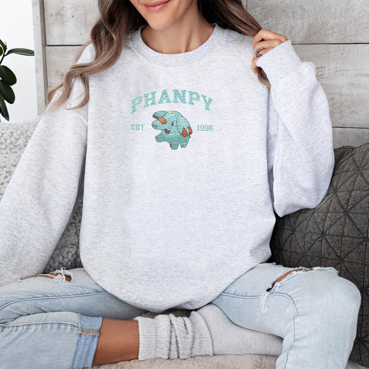 Phanpa Adorable Anime-Themed Embroidered T-Shirt,Crewneck,Hoodie-Trendy Versatile and a Thoughtful Gift for Friends,H-C-1157