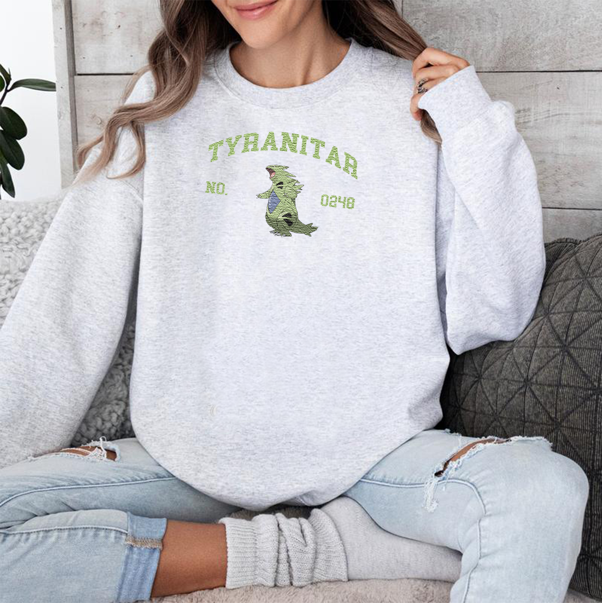 Tyranitar Adorable Anime-Themed Embroidered T-Shirt,Crewneck,Hoodie-Trendy Versatile and a Thoughtful Gift for Friends,H-C-1330