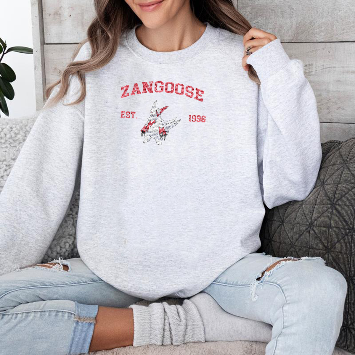 Zangoose Adorable Anime-Themed Embroidered T-Shirt,Crewneck,Hoodie-Trendy Versatile and a Thoughtful Gift for Friends,H-C-1219