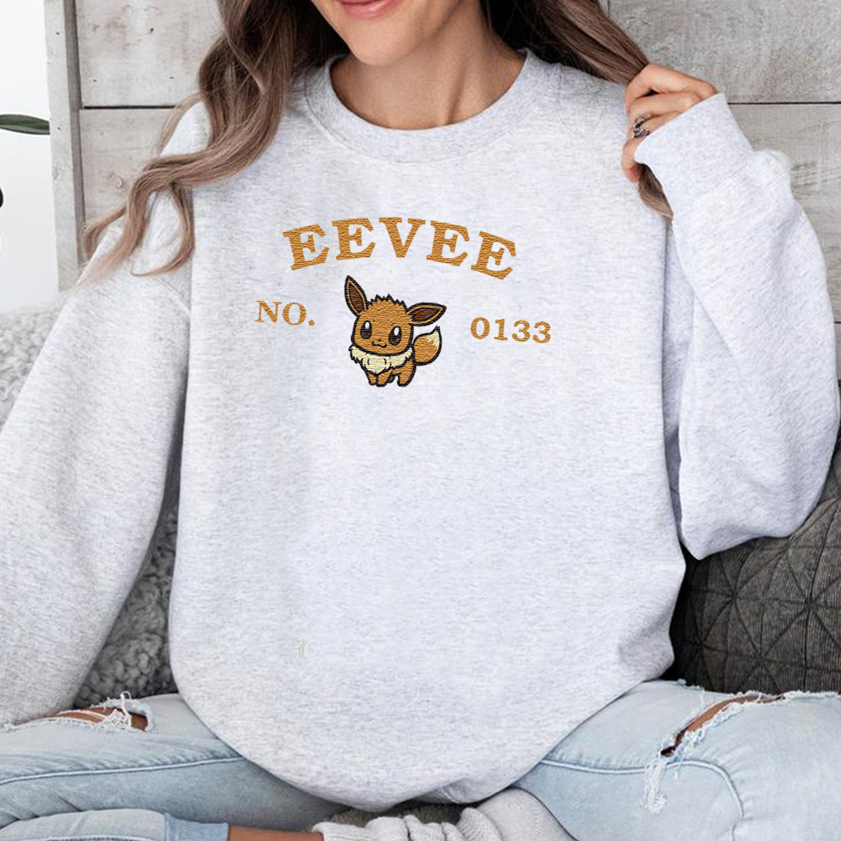 Eevee-Q.Adorable Anime-Themed Embroidered T-Shirt,Crewneck,Hoodie-Trendy Versatile and a Thoughtful Gift for Friends,H-C-1235