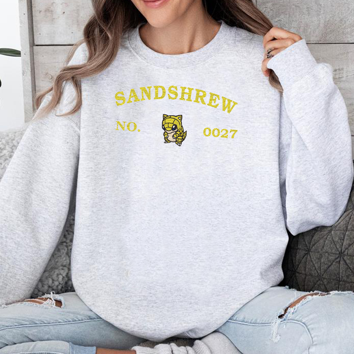Sandshrew-Q. Adorable Anime-Themed Embroidered T-Shirt,Crewneck,Hoodie-Trendy Versatile and a Thoughtful Gift for Friends,H-C-1265