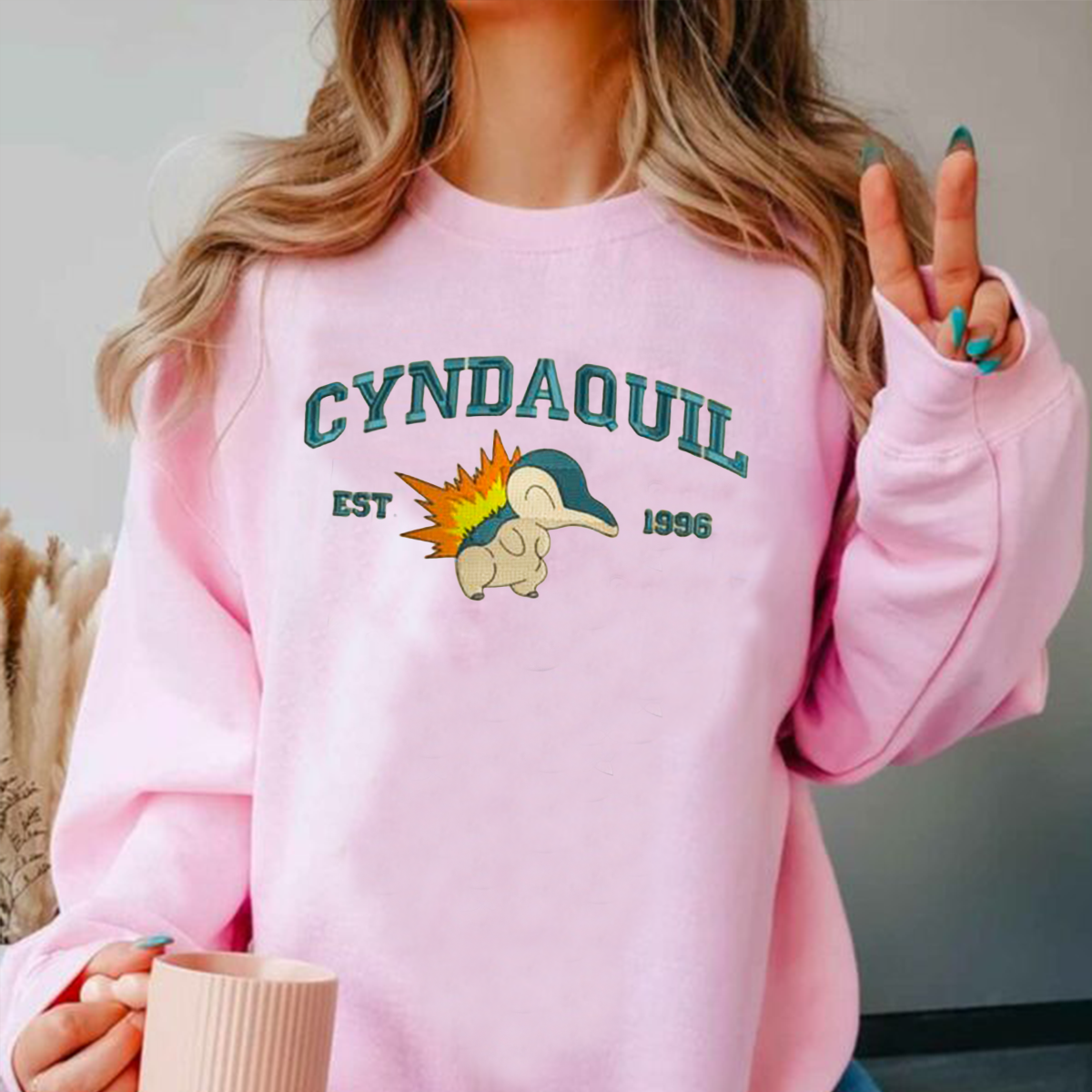 Cyndaquil  Adorable Anime-Themed Embroidered T-Shirt,Crewneck,Hoodie-Trendy Versatile and a Thoughtful Gift for Friends,H-C-717