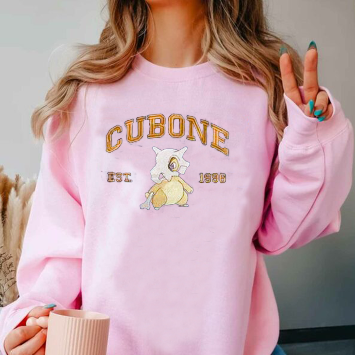 Cubone Adorable Anime-Themed Embroidered T-Shirt,Crewneck,Hoodie-Trendy Versatile and a Thoughtful Gift for Friends,H-C-716