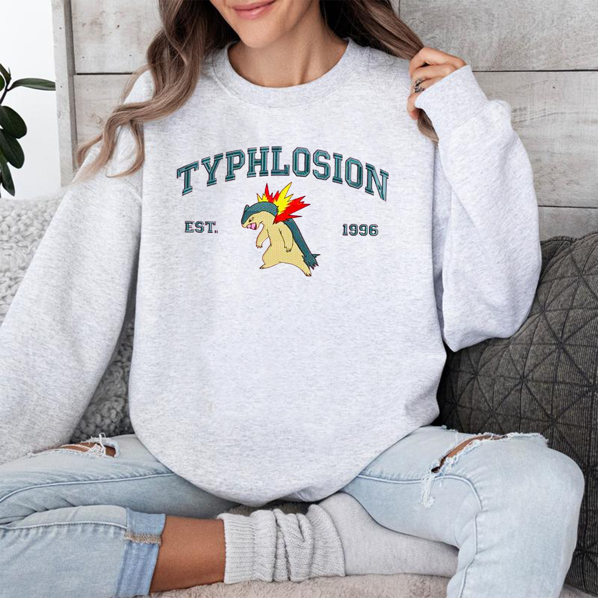 Typhlosion Adorable Anime-Themed Embroidered T-Shirt,Crewneck,Hoodie-Trendy Versatile and a Thoughtful Gift for Friends,H-C-729