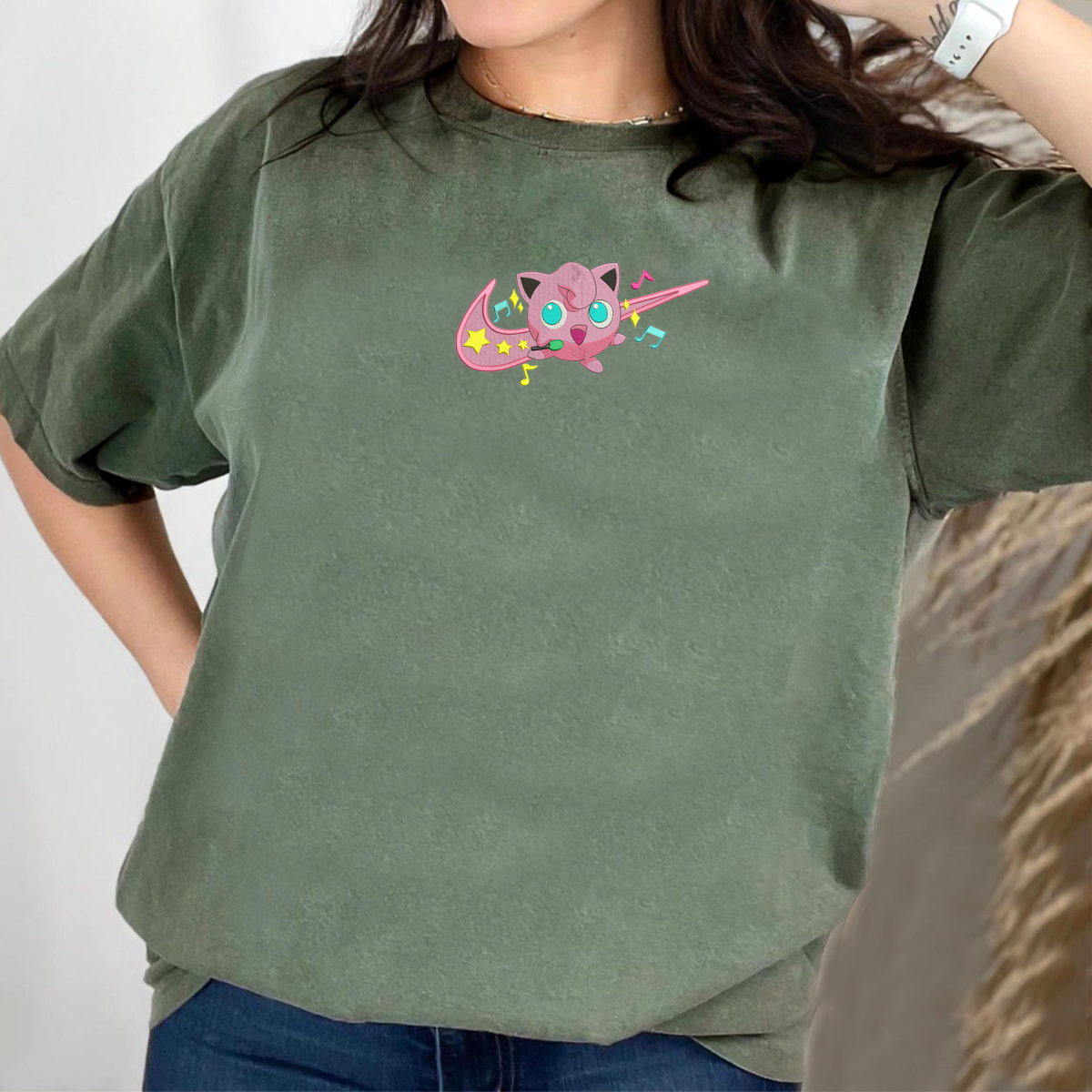 Jigglypuff Adorable Anime-Themed Embroidered T-Shirt,Crewneck,Hoodie-Trendy Versatile and a Thoughtful Gift for Friends,H-C-1301