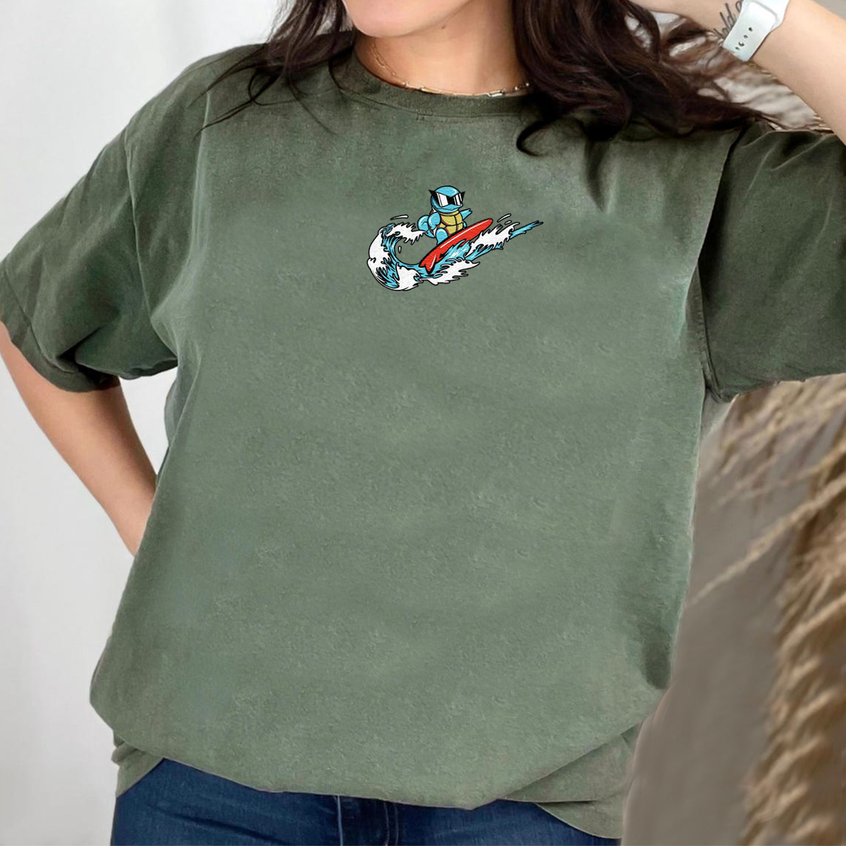 Squirtle Adorable Anime-Themed Embroidered T-Shirt,Crewneck,Hoodie-Trendy Versatile and a Thoughtful Gift for Friends,H-C-1304