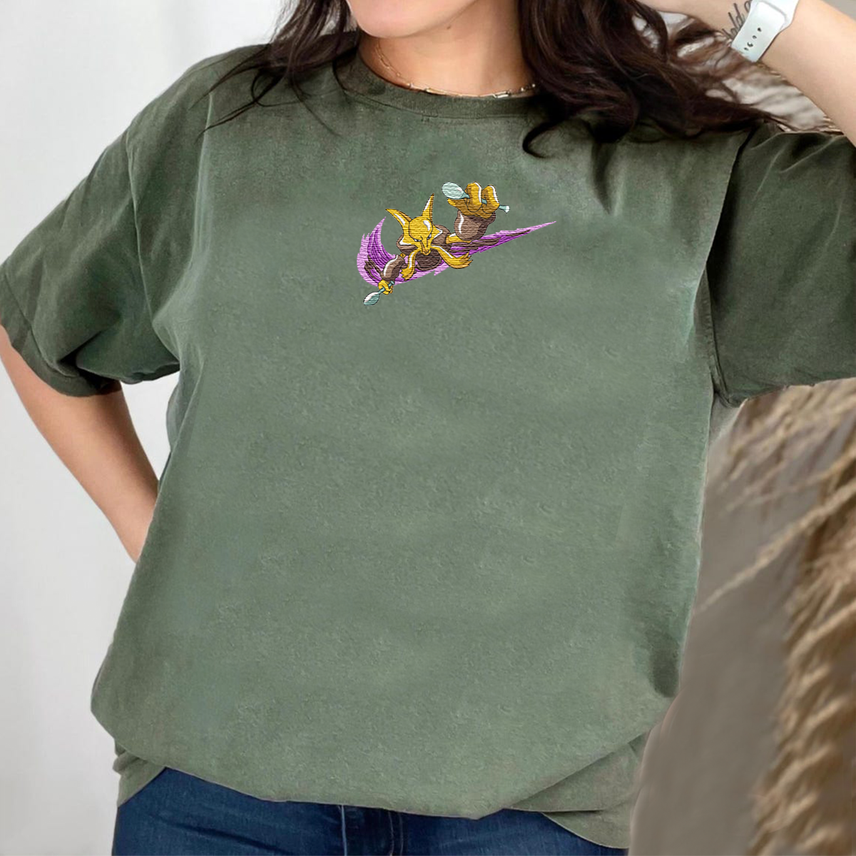Alakazam Adorable Anime-Themed Embroidered T-Shirt,Crewneck,Hoodie-Trendy Versatile and a Thoughtful Gift for Friends,H-C-1309