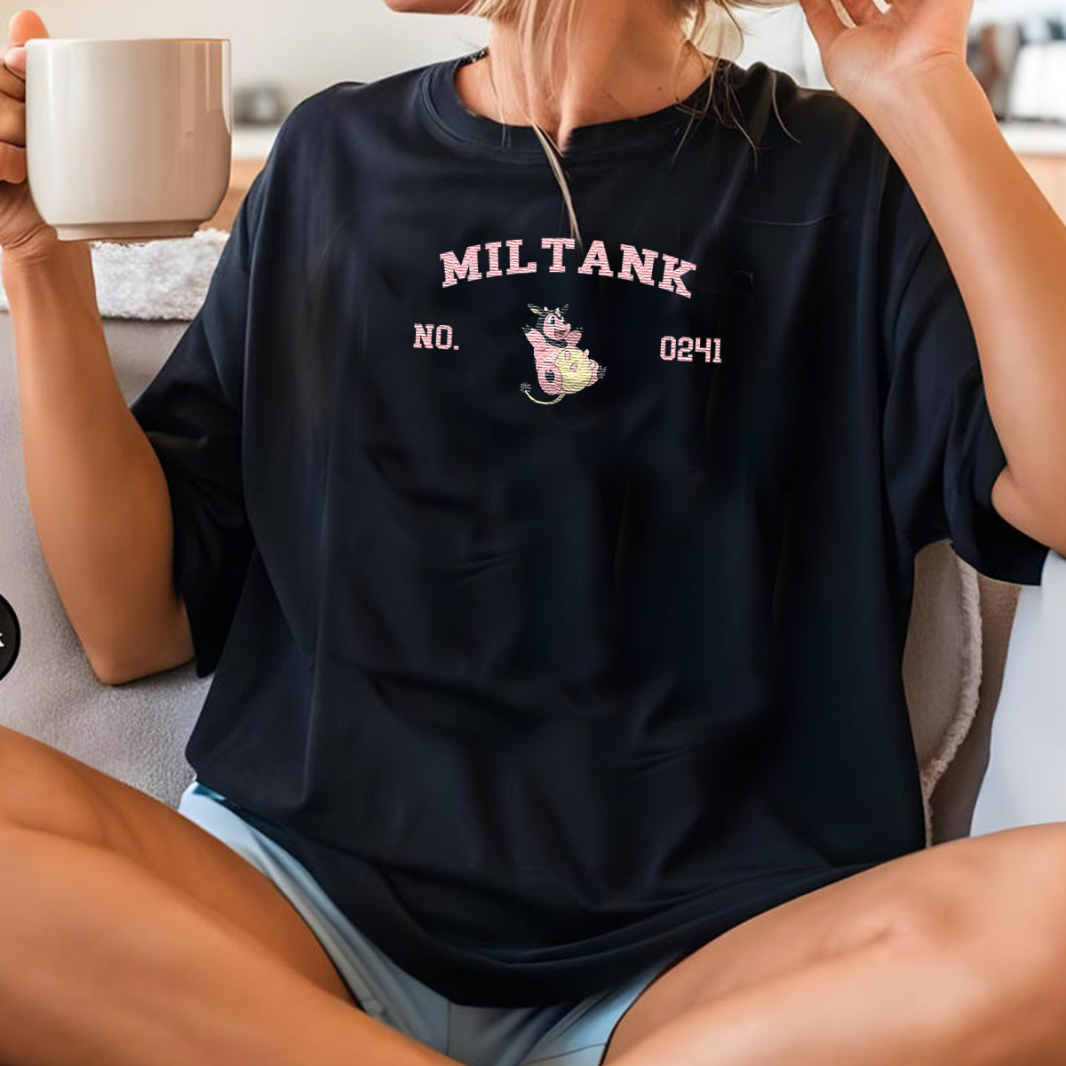Miltank Adorable Anime-Themed Embroidered T-Shirt,Crewneck,Hoodie-Trendy Versatile and a Thoughtful Gift for Friends,H-C-1292