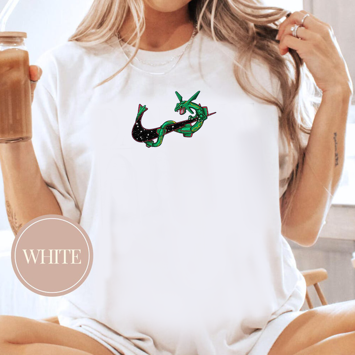 Rayquaza Adorable Anime-Themed Embroidered T-Shirt,Crewneck,Hoodie-Trendy Versatile and a Thoughtful Gift for Friends,H-C-1303