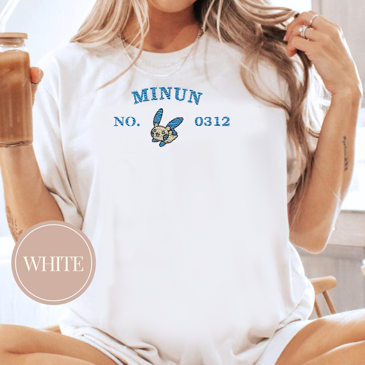 Minun-Q.Adorable Anime-Themed Embroidered T-Shirt,Crewneck,Hoodie-Trendy Versatile and a Thoughtful Gift for Friends,H-C-1337