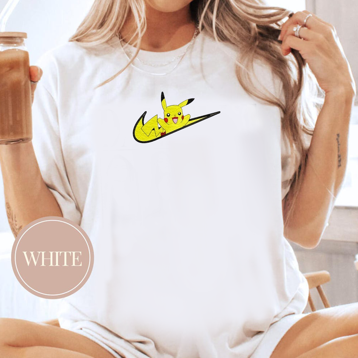 Pikachu Adorable Anime-Themed Embroidered T-Shirt,Crewneck,Hoodie-Trendy Versatile and a Thoughtful Gift for Friends,H-C-1288