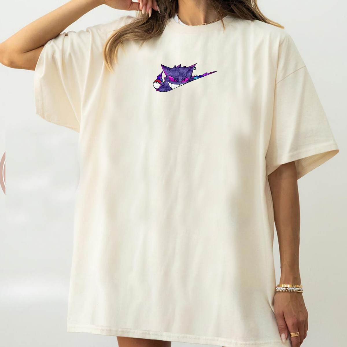 Gengar Adorable Anime-Themed Embroidered T-Shirt,Crewneck,Hoodie-Trendy Versatile and a Thoughtful Gift for Friends,H-C-1287