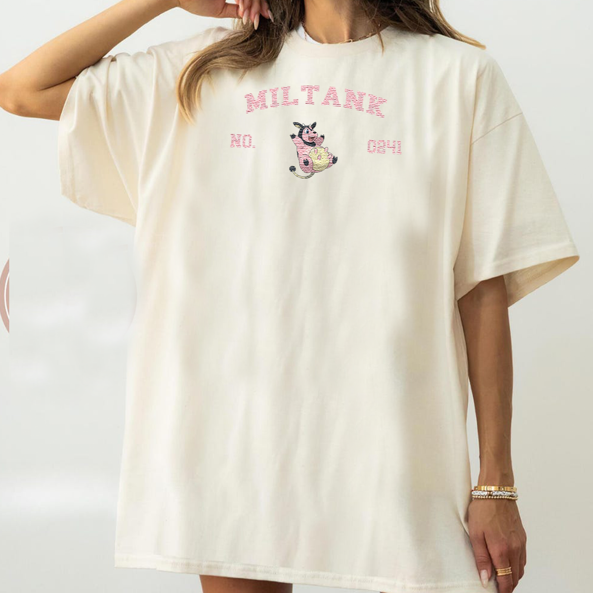 Miltank Adorable Anime-Themed Embroidered T-Shirt,Crewneck,Hoodie-Trendy Versatile and a Thoughtful Gift for Friends,H-C-1292