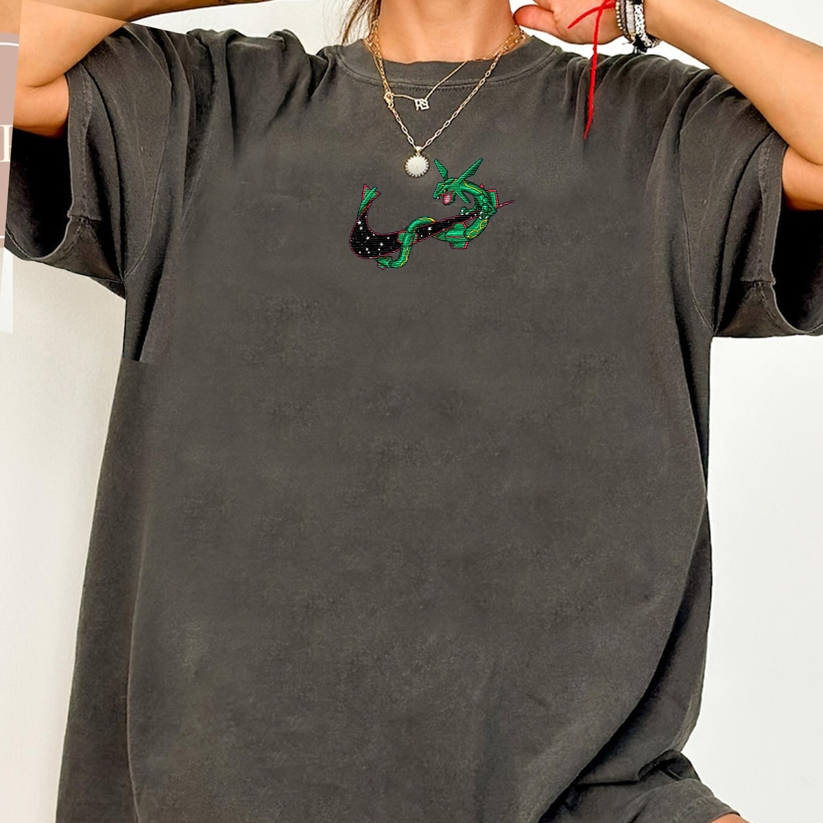 Rayquaza Adorable Anime-Themed Embroidered T-Shirt,Crewneck,Hoodie-Trendy Versatile and a Thoughtful Gift for Friends,H-C-1303