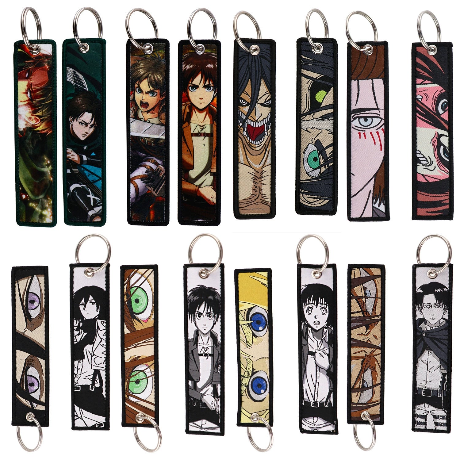 Cartoon Anime Attack on Titan Jacquard Keychain Lanyard, Access Card Holder, Fabric Keychain for ID and Office Badge,016