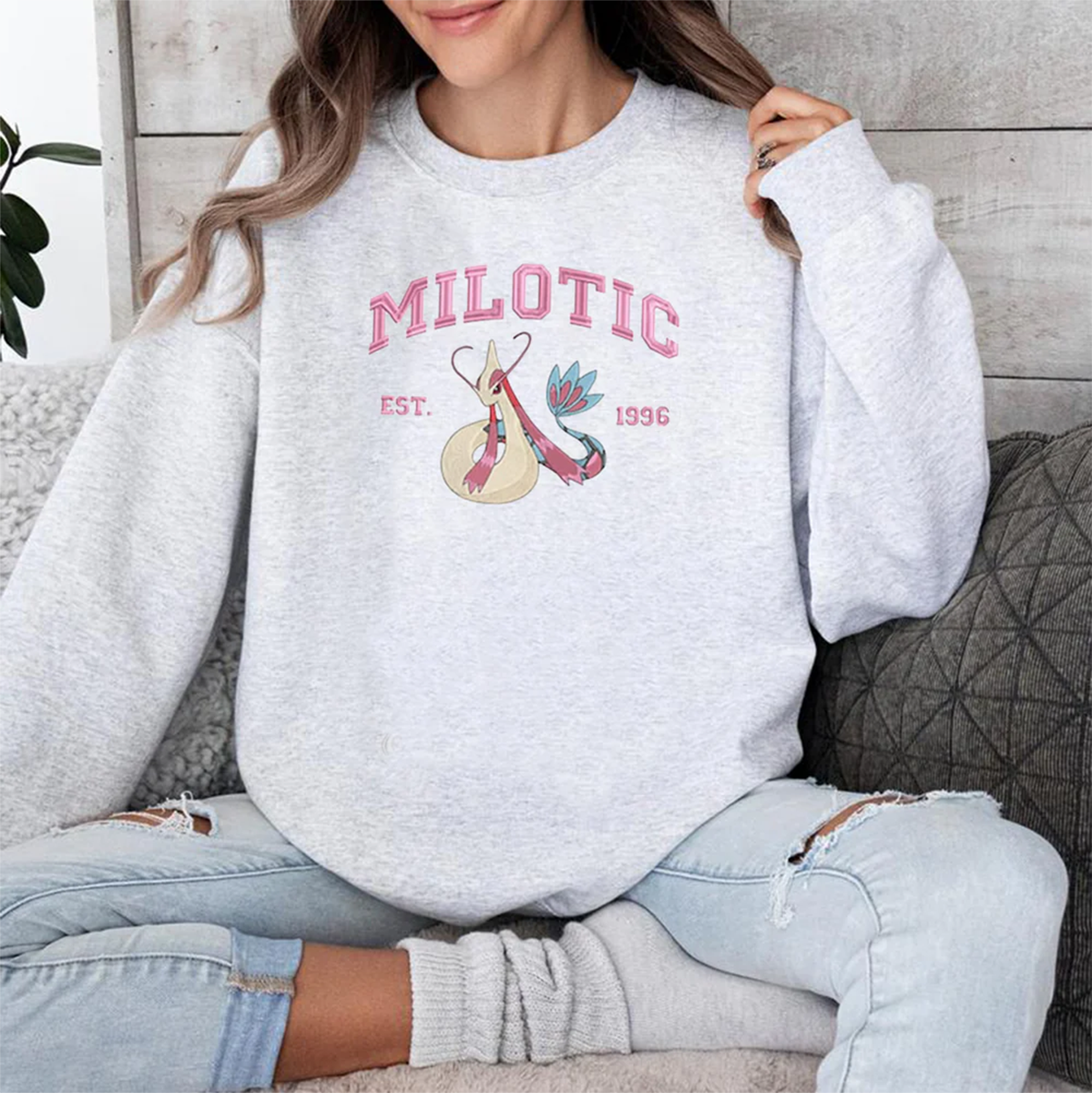 Milotic Adorable Anime-Themed Embroidered T-Shirt,Crewneck,Hoodie-Trendy Versatile and a Thoughtful Gift for Friends,H-C-846