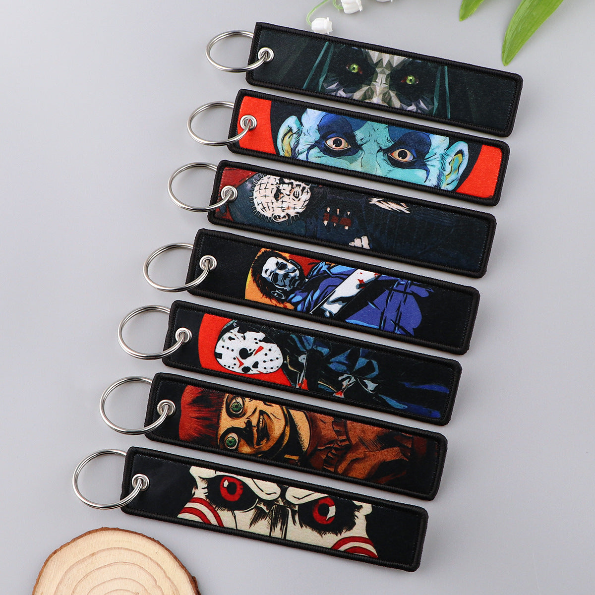 Halloween Cartoon Horror Woven Lanyard Keychain – Fabric Badge Holder for Students & Campus Use,029