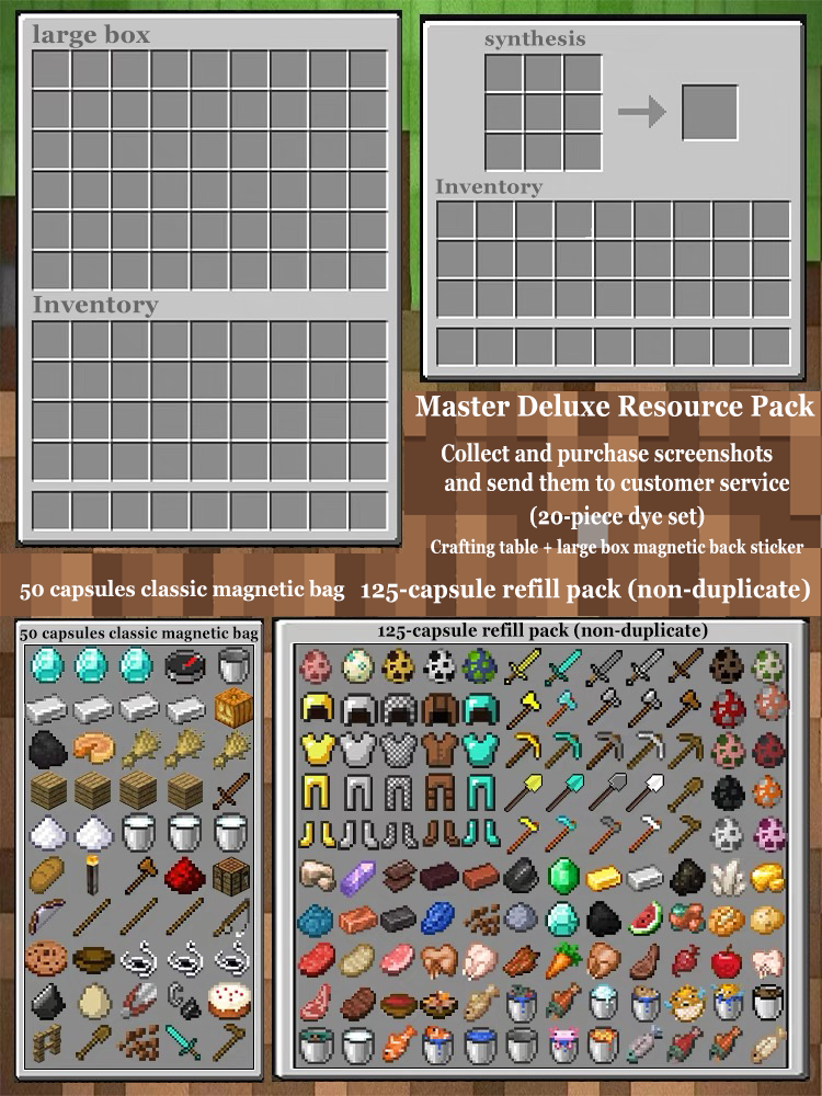 Minecraft Fridge Magnet Set – Mini Crafting Table,Magnetic Chest,Movable Decoration,Acrylic Pieces and Backpack Accessory,FM01