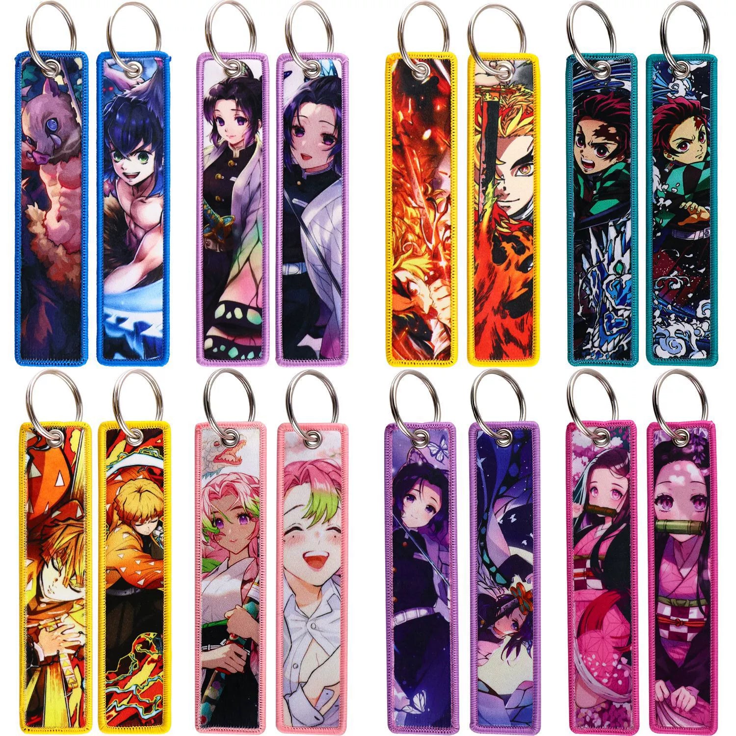 Cartoon Demon Slayer Jacquard Keychain Lanyard, Demon Access Card Holder, Fabric Keychain for ID and Office Badge,017