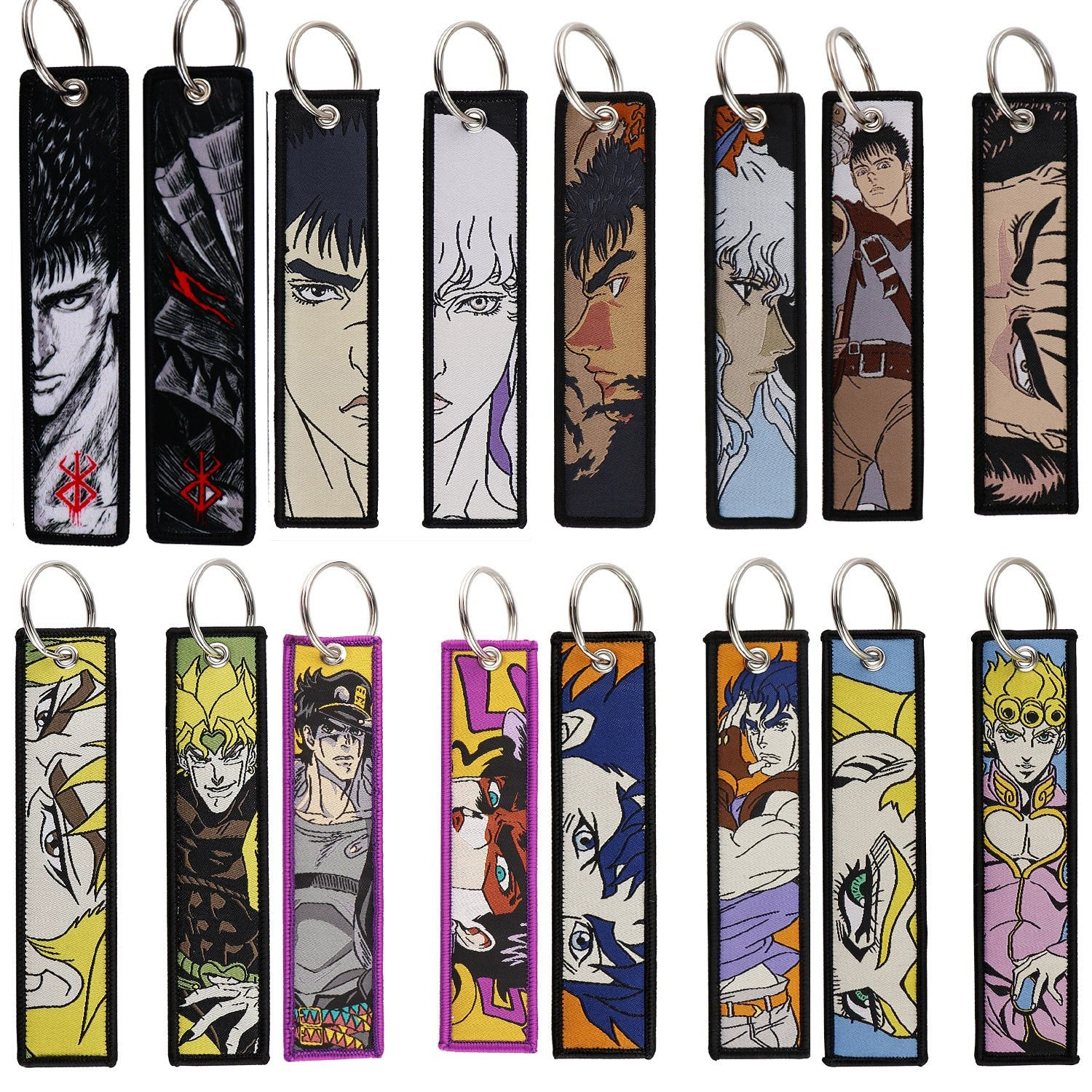 Berserk & JoJo Anime Woven Keychain – Fabric Key Ring with Berserk-Inspired Decorative Chain,026