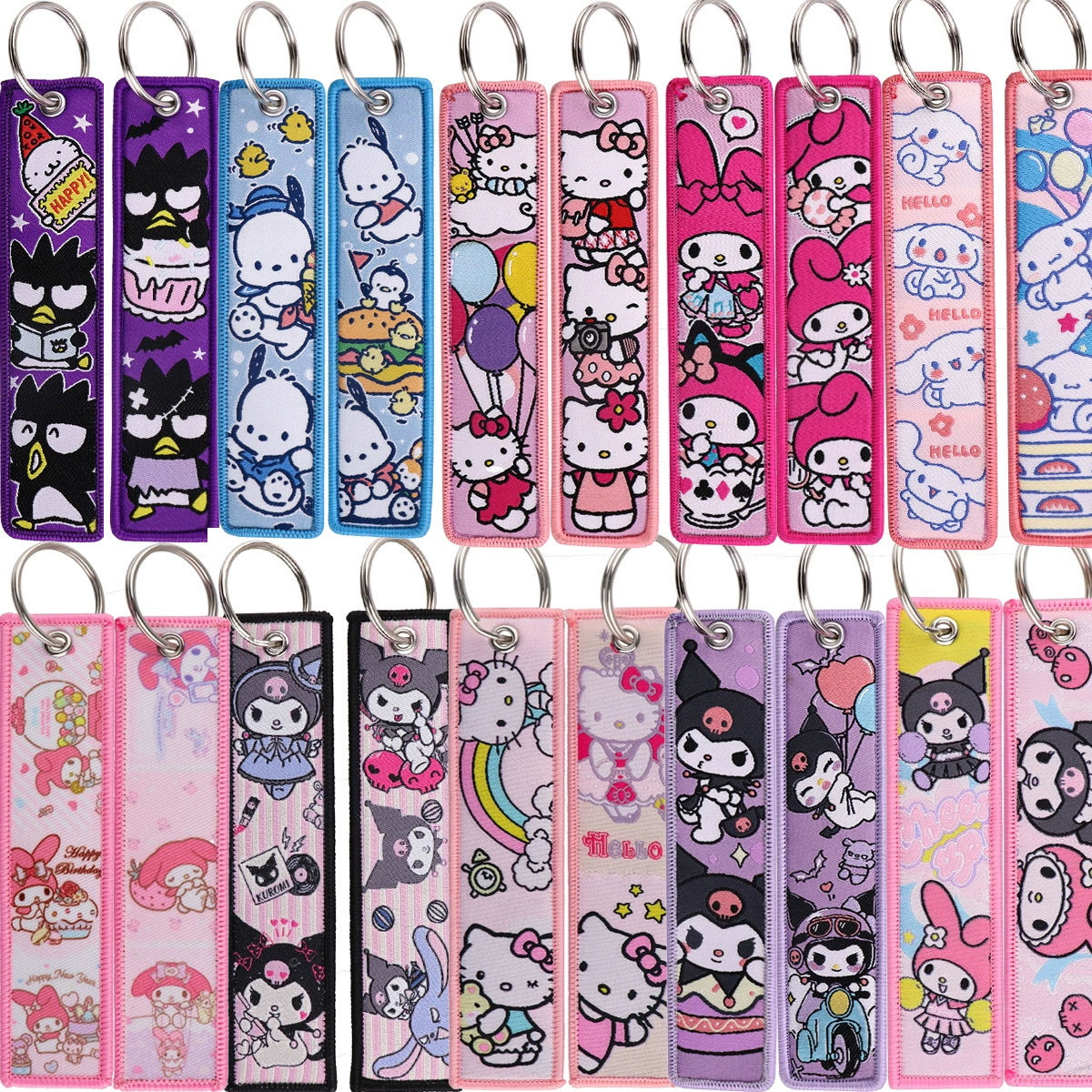 Hello Kitty, Kuromi, Melody Cartoon Woven Keychain Lanyard - Cinnamonroll Fabric Handmade Strap Pendant,023