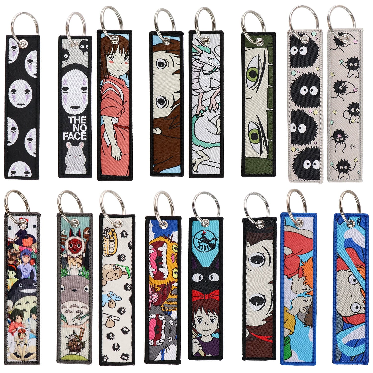 Totoro & No-Face Keychain Lanyard, Studio Ghibli Woven Label Keychain, Anime & Manga Fabric Accessories,020