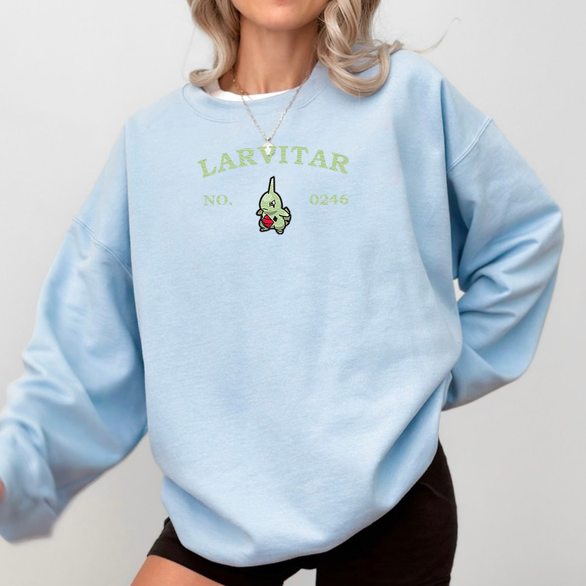 Larvitar-Q.Adorable Anime-Themed Embroidered T-Shirt,Crewneck,Hoodie-Trendy Versatile and a Thoughtful Gift for Friends,H-C-1226