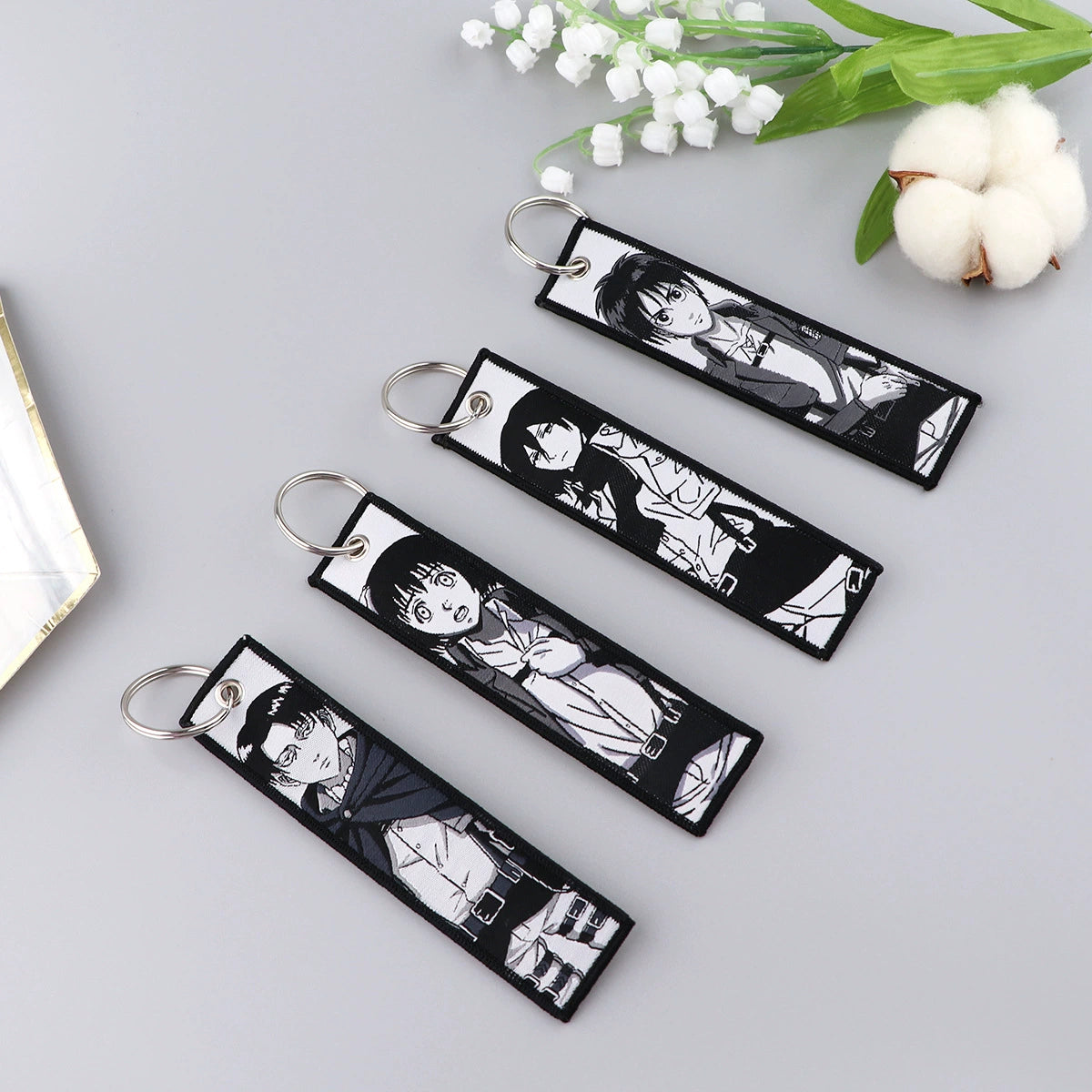 Cartoon Anime Attack on Titan Jacquard Keychain Lanyard, Access Card Holder, Fabric Keychain for ID and Office Badge,016