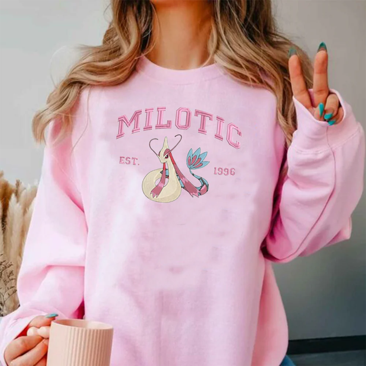Milotic Adorable Anime-Themed Embroidered T-Shirt,Crewneck,Hoodie-Trendy Versatile and a Thoughtful Gift for Friends,H-C-846