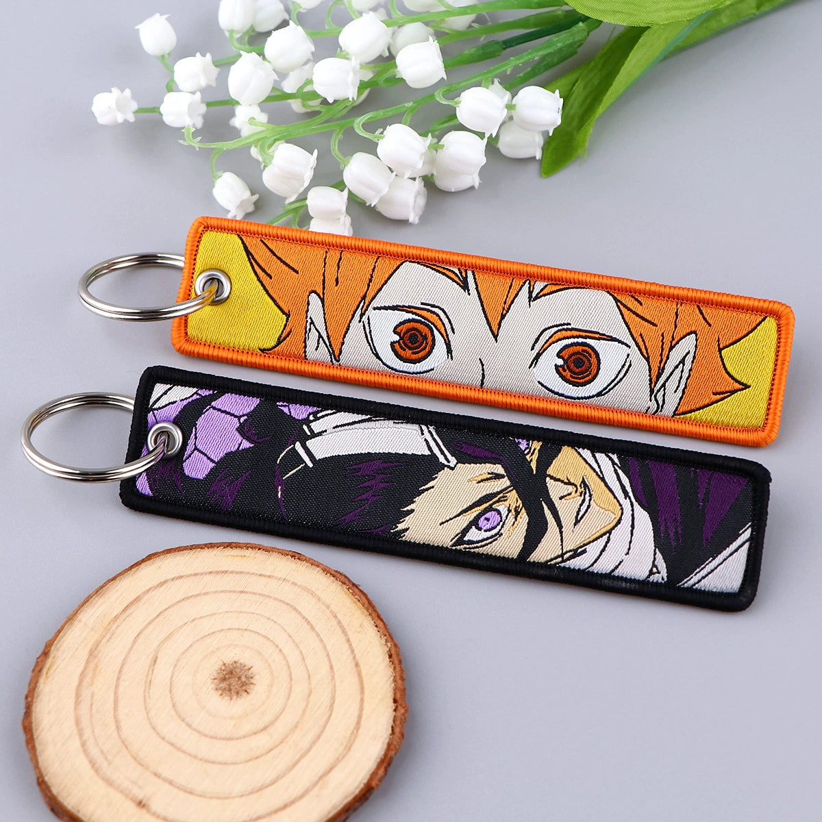 Anime Bleach Woven Keychain with Cartoon Lanyard, Student Campus Access & Office ID Badge Holder, Fabric Keychain,013
