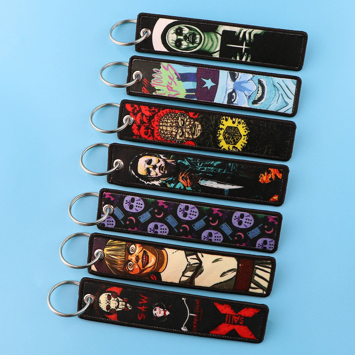 Halloween Cartoon Horror Woven Lanyard Keychain – Fabric Badge Holder for Students & Campus Use,029