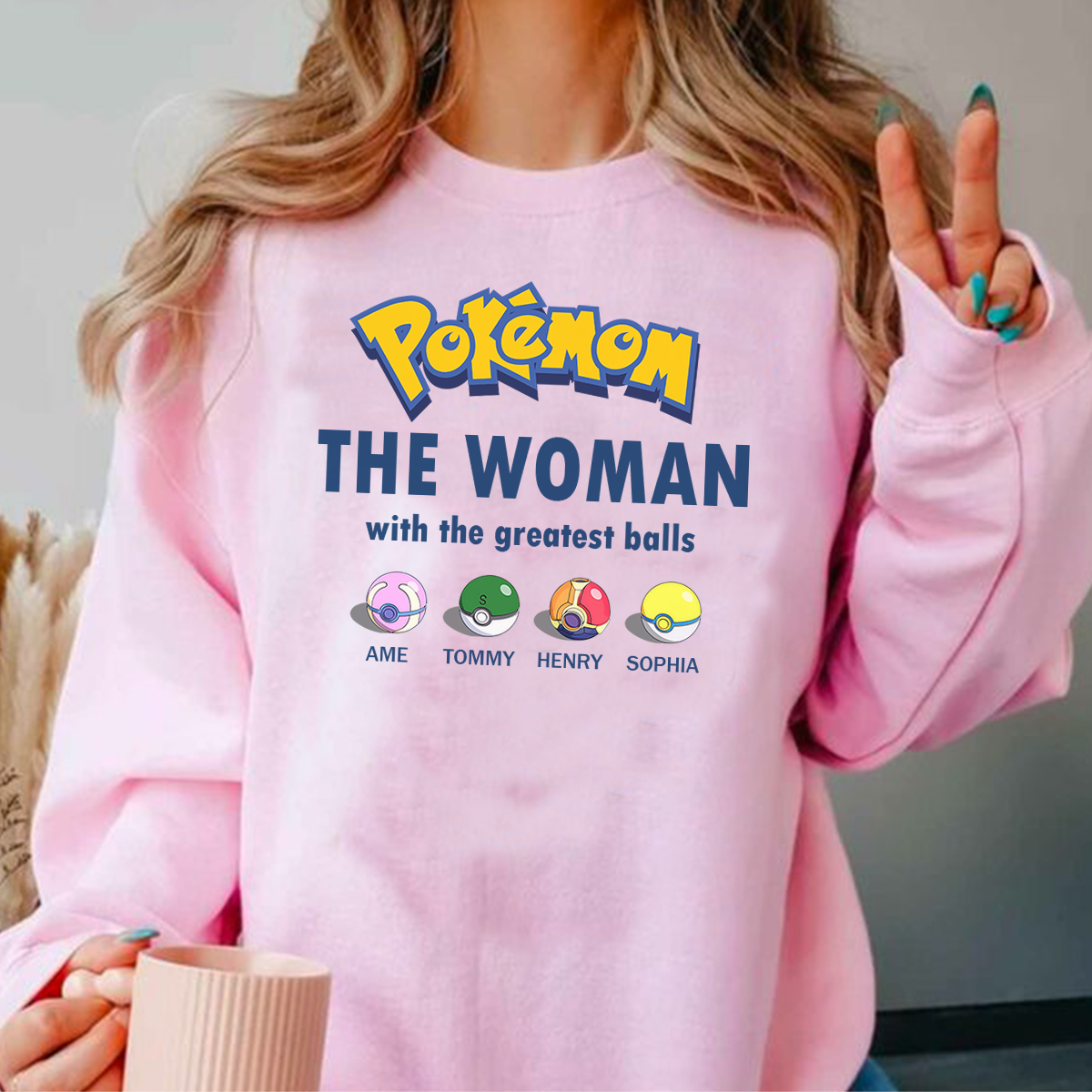 Custom Cute Pokéball Crewneck with Name – Personalized Family Gift for Loved Ones,P-C-26