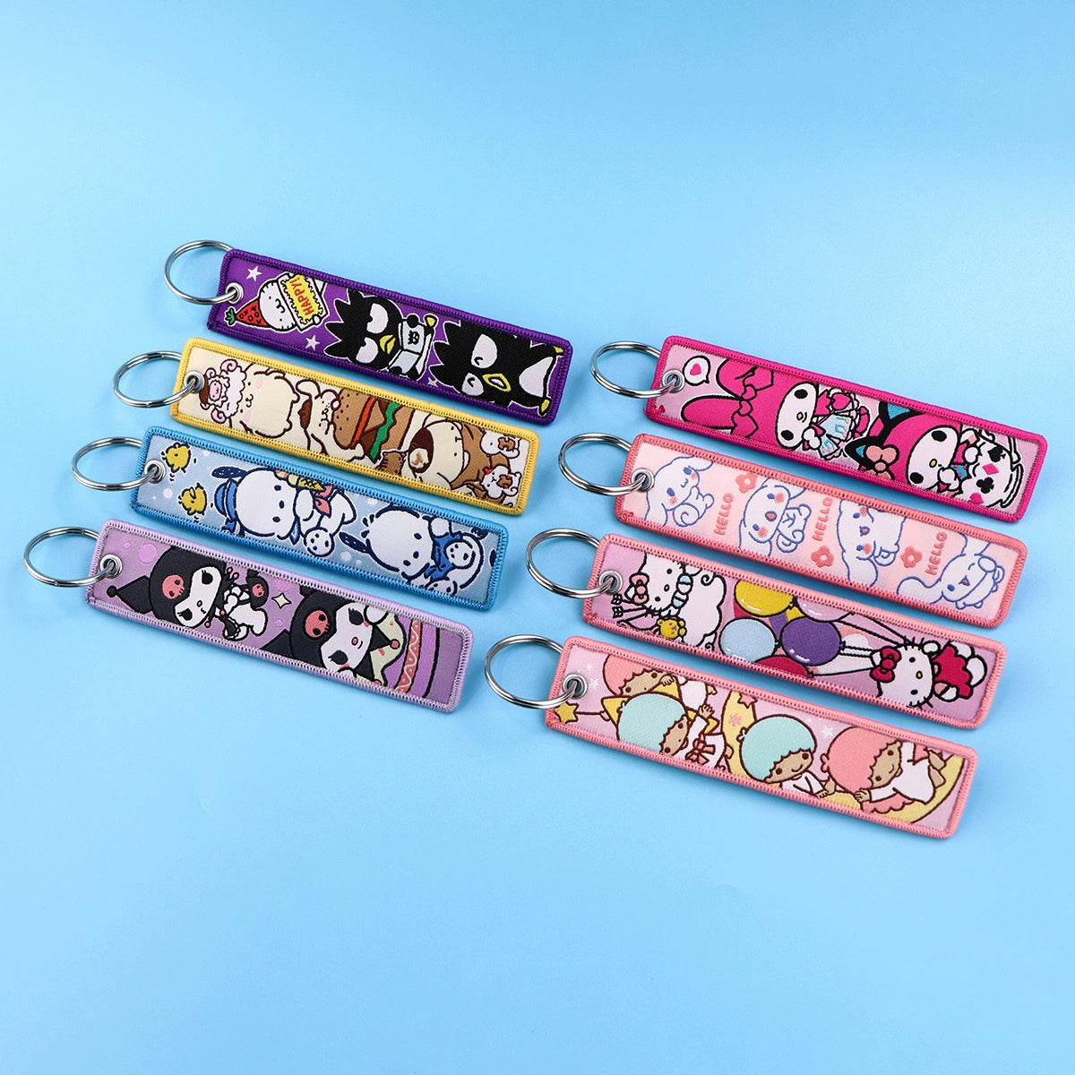 Hello Kitty, Kuromi, Melody Cartoon Woven Keychain Lanyard - Cinnamonroll Fabric Handmade Strap Pendant,023