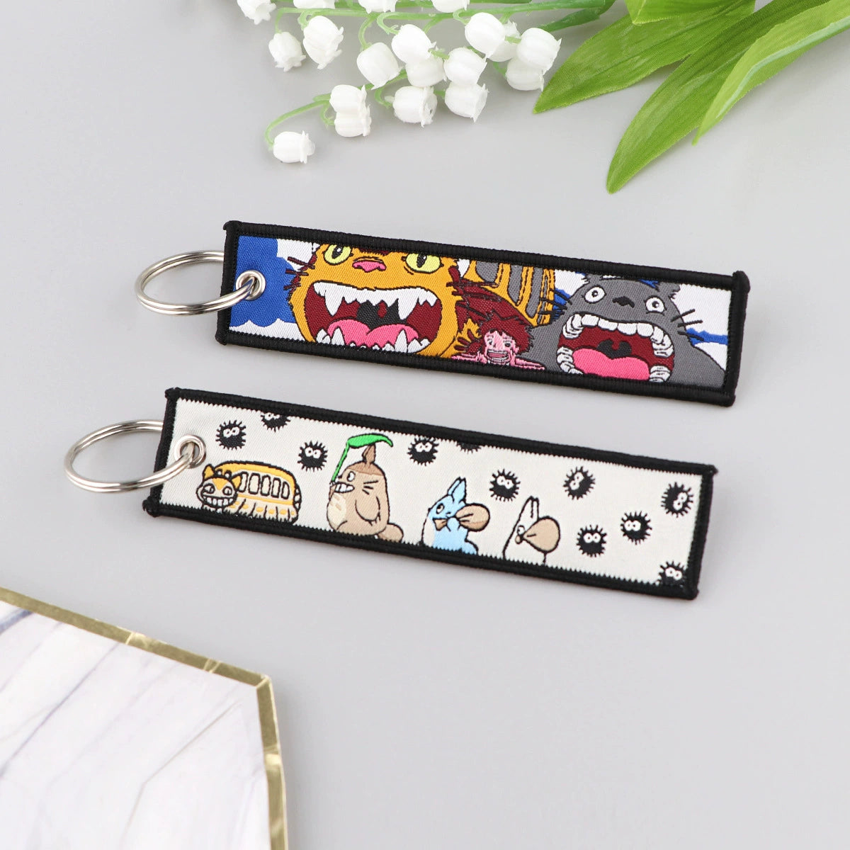 Totoro & No-Face Keychain Lanyard, Studio Ghibli Woven Label Keychain, Anime & Manga Fabric Accessories,020